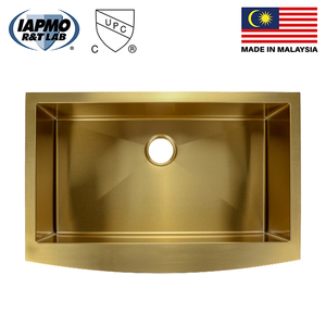 Fregadero de Cocina de Acero Inoxidable de Diseño Moderno con un Solo Tazón Rectangular Frontal, Modelo AS-R3321-G de 33 Pulgadas, Color Dorado, con Válvula de Nano Titanio - Product Image 2