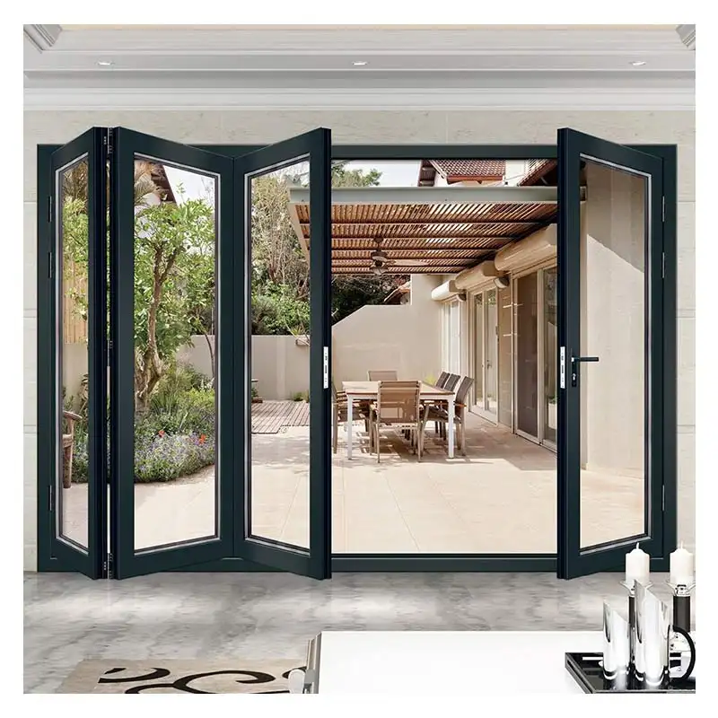 Hihaus custom large sliding accordion aluminum tempered glass bi folding patio doors