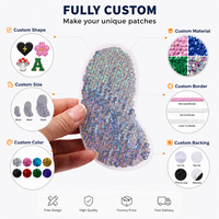 Patch brodé de sequins personnalisé en usine, design tendance, applique irisée, badge à coudre ou thermocollant pour vêtements et sacs