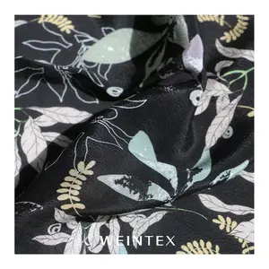 VL37 Fashion trend rayon viscose modal fabric black flowers designer digital printing 100 viscose crepe fabric for clothing