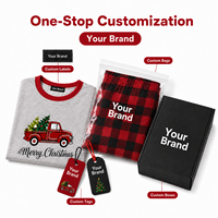 Ensemble de pyjamas assortis pour la famille en polyester à carreaux gris camionnette de Noël personnalisé pour hommes, femmes et enfants, livraison directe POD MOQ 1PC