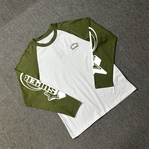 T-shirt Raglan a Maniche Lunghe Personalizzabile da Uomo, Stampa su T-shirt <span class=keywords><strong>in</strong></span> Cotone Vestibilità Ampia - Product Image 1