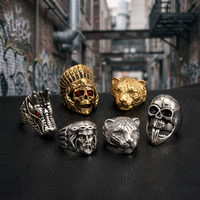 Antiker geschnitzter 3D-Skulptur-Ring: Gothic Totenkopf, Religiöser Jesus, Indianerhäuptling – Massiver Statement-Herrenring aus 316L Edelstahl