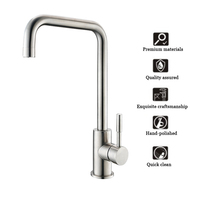 Robinet de cuisine moderne à poignée unique en acier inoxydable 304 brossé, à poser sur comptoir, pour usage hôtelier, design classique à trou unique, eau chaude et froide