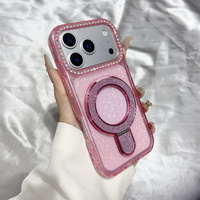 Étui de luxe transparent magnétique à paillettes pour iPhone 17 Air 16 15 14 Pro Max avec support diamanté et cadre arrière