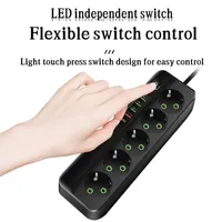 Multiprise UE avec câble d'extension de 2 m, 3 prises CA, 4 ports USB, 1 prise de charge rapide Type-C, interrupteur LED indépendant, 2500 W
