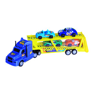 TOYBOLA Friction Powered 1:32 <b>Scale</b> Car Carrier Truck Toy Set with <b>Mini</b> Cars Plastic Transport Trailer for Ages 5-7 - Product Image 1