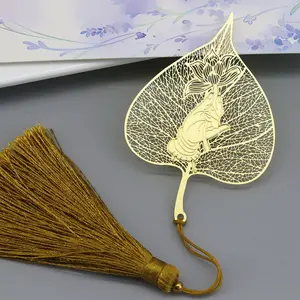 Chinese Style Creative Gifts Metal Fan Silk Fringed Bergamot Lotus Bodhi Leaf Bookmark