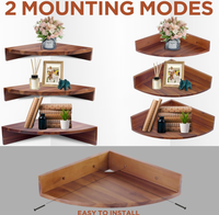 Étagère murale triangulaire flottante en forme d'éventail, support de rangement d'angle en bois, organisateur d'outils de salon à trois niveaux, écologique et moderne