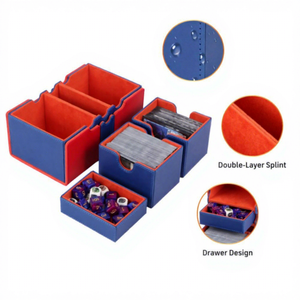 Boîte de rangement pour cartes en cuir PU personnalisée FX avec 3 compartiments, portable pour l'organisation des jeux de cartes, couleur bleue disponible - Product Image 1