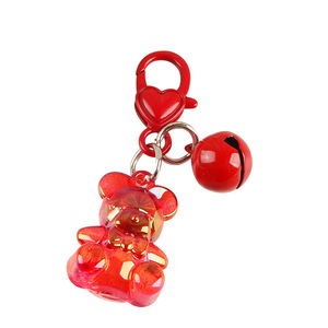 Nouveau porte-clés de voiture translucide créatif mignon couleur bonbon ours métal cloche pendentif coeur boucle anneau - Product Image 5