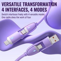 Kabel Data Pengisian Cepat Silikon Cair 4 in 1, Inti Kabel Charger Multi Konektor 1M Warna Macaron untuk Ponsel, Tablet, Power Bank