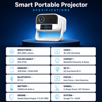 Proyector Inteligente Portátil con Soporte de 130 Grados, Enfoque Automático, Corrección Trapezoidal Automática, WiFi, Proyector 4K para Oficina en Casa