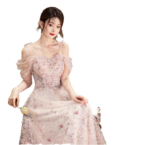 Robe de bal vintage en mousseline S4131L, taille basse, style princesse, décorations en diamants, pour fêtes, banquets, robes de soirée élégantes - Product Image 1