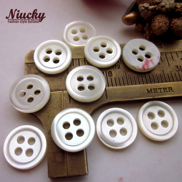 Niucky S0201-001 9mm-12.7mm 4-Hole White Trocas Shell Flatback Washable High Quality Men's Shirt Polo Buttons