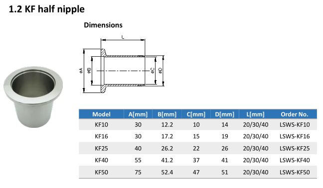 SS304 Vacuum Nipple Fittings KF Stub End Lapped Flange