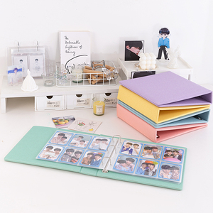 A5 3 Ring Binder 6 Pocket Sleeves PU Leather Photo Card Holder Macaroon Glitter Cover Kpop Photo Album Postcard Collect Book