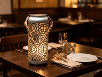 Lanterne en fer effet céramique bleu clair avec poignée en corde de chanvre, guirlande lumineuse à 20 LED, personnalisable, décoration pour mariage, salle de bain, maison