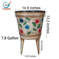 Jardinière en métal galvanisé de 7,8 gallons avec support pour plantes d'intérieur et d'extérieur