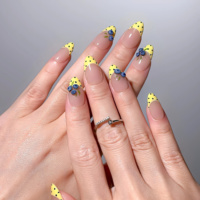 Ongles à presser en acrylique amande jaunes à pois 3D motif myrtille, personnalisables, vente en gros pour salons de manucure et fournisseurs de SPA