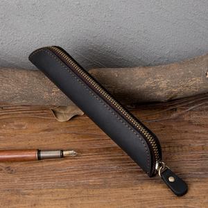 عمل عتيق مدمج من جلد البقر الأصلي بسوستة بسيطة عادية لقلم البالبوينت - Product Image 3