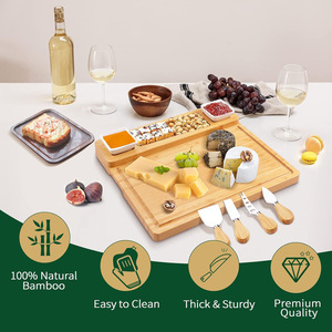 Bamboo <b>Cheese</b> Board <b>Set</b> With <b>Knives</b> 4-Piece <b>Cheese</b> Serving Tray For Party Snacks And Charcuterie Platter - Product Image 2