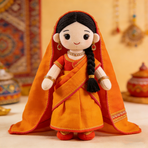 Poupée en peluche personnalisée mignonne pour fille avec robe longue de style indien, costume ethnique traditionnel, poupée en peluche, cadeau idéal pour les fêtes - Product Image 1