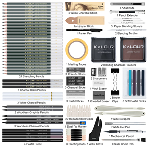 KALOUR Ensemble de crayons de dessin et d'esquisse professionnel de 108 pièces dans une boîte en étain, comprenant des accessoires de dessin, des crayons de fusain et des crayons pastel - Product Image 3