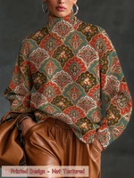 Pull en tricot à imprimé Paisley pour femmes, col roulé, manches longues, pull floral multicolore