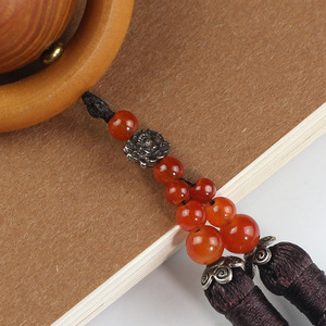 Cypress Wooden Lucky <b>Bead</b> Pendant With Tassels And <b>Red</b> <b>Beads</b> For Car Rearview Mirror Or Home Decoration 40Mm Diameter - Product Image 3