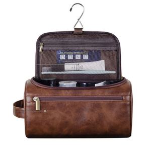 Sac de toilette en cuir compact et portable imperméable pour hommes, accessoires de voyage - Product Image 1
