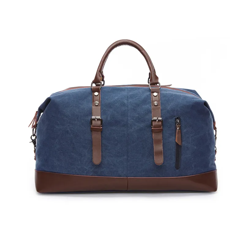 Grand sac polochon en toile coton vintage vierge personnalisé oem pour le week-end et la nuit pour hommes