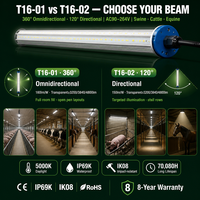 Lampu LED IP69K IK08 T16 160lm/W Efisiensi Tinggi 5000K Cahaya Siang Ra80 CRI Pencahayaan Peternakan Sapi Tahan Amonia Paduan Aluminium+PC