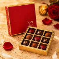 Boîte à chocolat de luxe en carton rouge et or, boîte de présentation, matériaux recyclés, 9 compartiments, emballage pour la Saint-Valentin, couvercle amovible