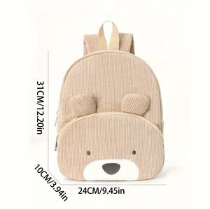 Sac à dos en velours côtelé motif ours mignon pour enfants, sac d'étudiant unisexe 20L avec bretelles arquées confortables et résistantes à l'usure pour tenues quotidiennes - Product Image 4