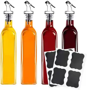 Квадратный стеклянный диспенсер для масла, диспенсер для бутылки оливкового масла с носиком и черной этикеткой