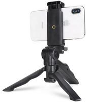 Mini trépied portable 2-en-1 avec poignée rotative, clip E, support de téléphone portable et support de table en plastique durable