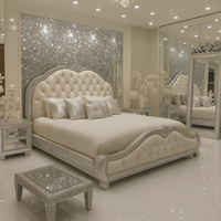 OE HOME Ensemble de chambre moderne avec tête de lit convertible, miroir, luxe cristallin, ottoman King, hauteur réglable, vérin à gaz, tissu velours