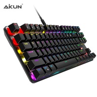 AIKUN GX9870 kablolu 7L RGB arka oyun klavye mekanik anahtarları multimedya 87 tuşları Mini taşınabilir klavye