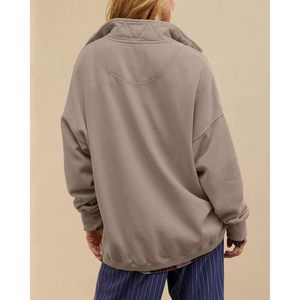 FOXA Women's Oversized <b>Henley</b> Sweatshirt Pullover <b>Top</b> Fall Outfits Quilted Placket Detail Knitted Fabric - Product Image 6