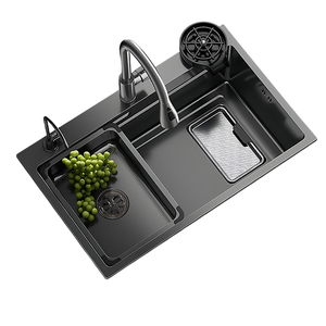 Évier de cuisine noir antirouille SUS304, épaisseur 5,0 mm, grand bac unique avec double système de récupération des déchets - Product Image 3