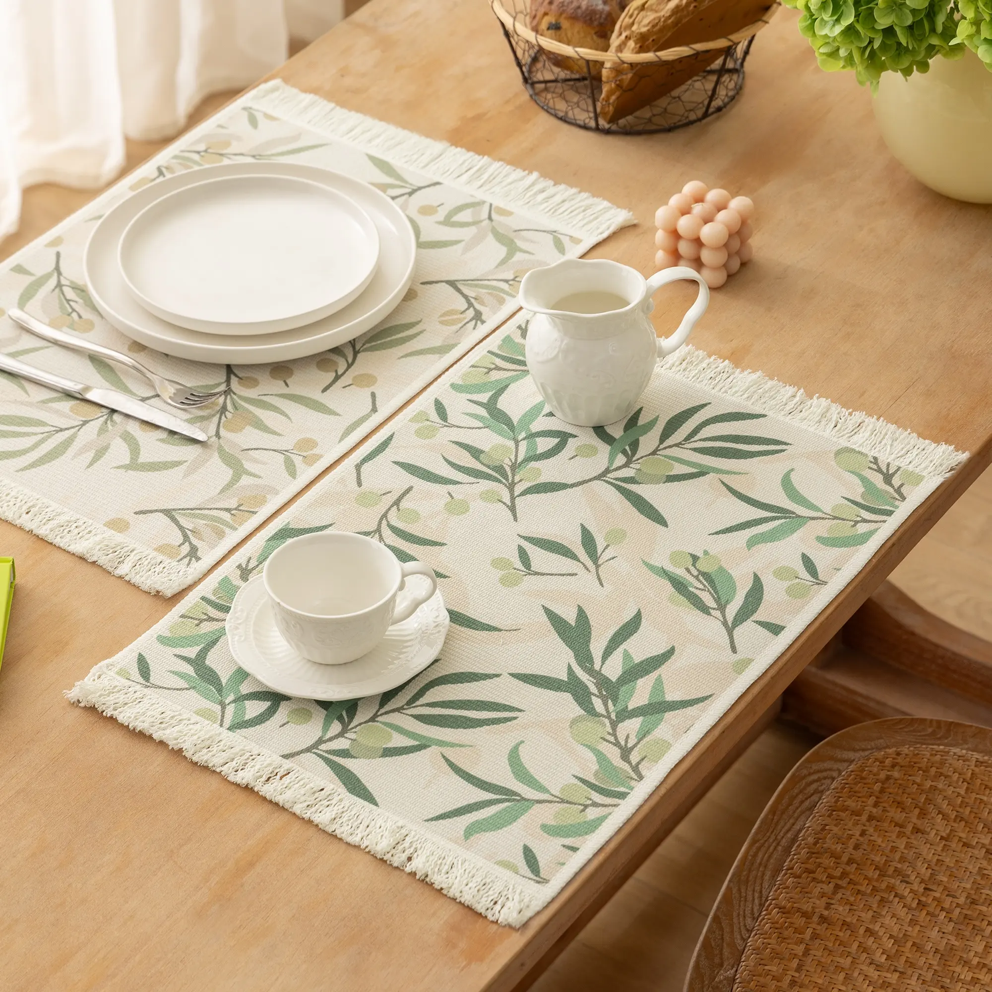 2024 Original Design Natural Placemats Plant Flower Printed Placemats For Dining Table Woven Cotton Printed Table Mats