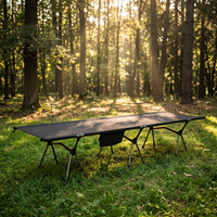 Lit de camping pliable pour adulte, en tissu Oxford, avec pieds en aluminium, barre de soutien en forme de croix rouge, pieds en caoutchouc et poche latérale