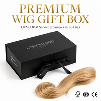 Boîte à cheveux magnétique noire de luxe avec logo personnalisé, doublure en soie, emballage rigide en carton pour perruques et extensions de cheveux