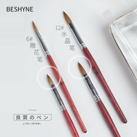 Pinceau à ongles en acrylique de haute qualité Beshyne Red International, taille standard, 100% Kolinsky Sable, avec manche en bois, pour la création d'ongles professionnels