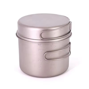 Batterie de cuisine de camping en plein air ultralégère en titane personnalisée OEM poêle à frire suspendue à poignée pliable avec vaisselle Cook's Essential - Product Image 2