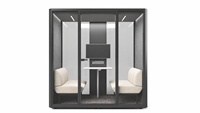 ATWOKA Pod de réunion acoustique modulaire en métal pour 4 personnes avec écran multimédia intégré et murs en verre pour espace de bureau exécutif