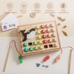 Juguetes de pesca de madera Montessori divertidos Aprendizaje Temprano educativo bebé niño jugando juguetes alfabeto ortografía palabras juego número <span class=keywords><strong>S</strong></span> - Product Image 3