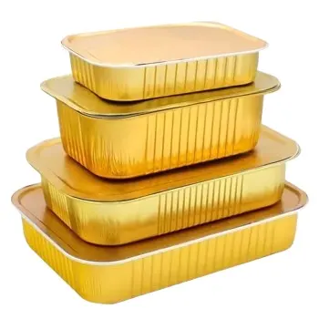 Cấp thực phẩm dùng một lần vàng hình chữ nhật Takeaway hộp thực phẩm Aluminum foil container với nắp