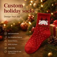 Fabricant de chaussettes de Noël en coton chaud à motifs personnalisés, chaussettes de Noël en gros, chaussettes de Noël pour femmes, motif renne, flocon de neige, pour l'hiver
